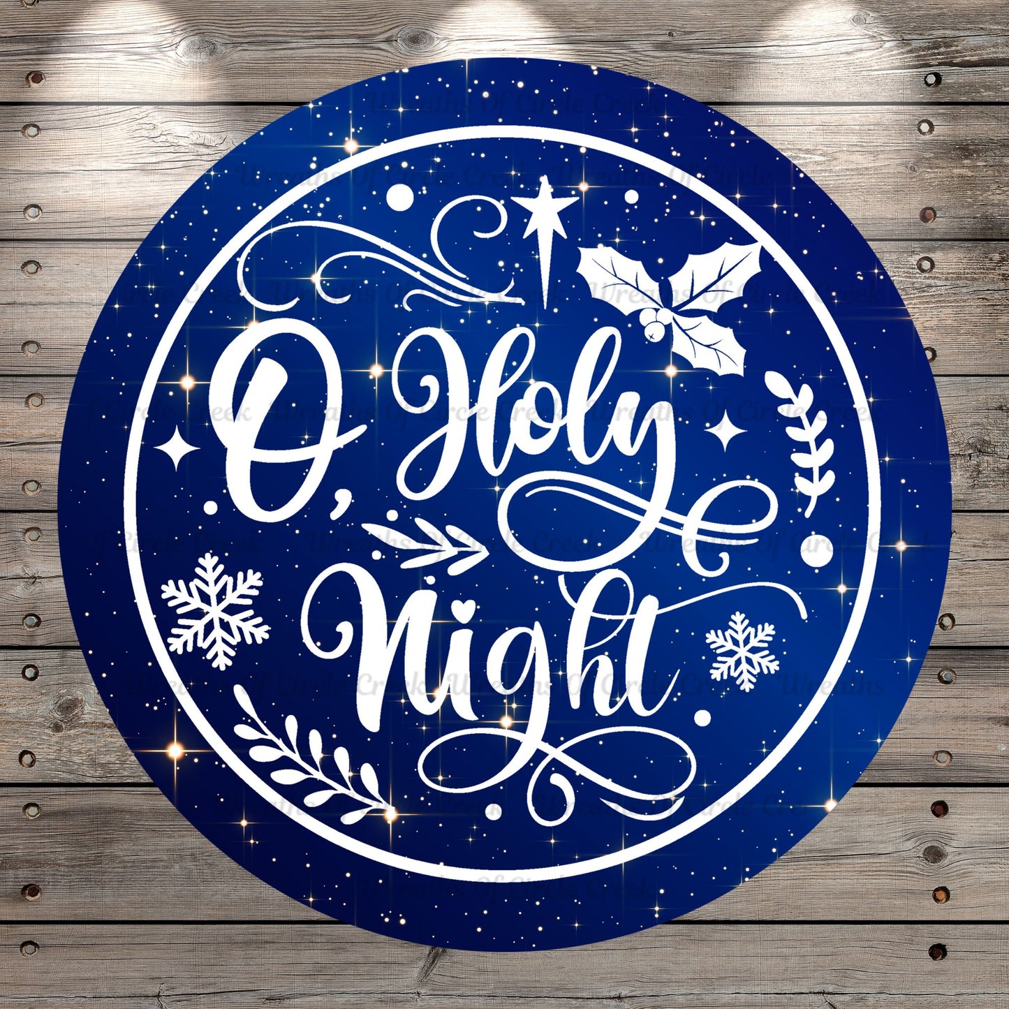 O Holy Night, Blue, Round, Light Weight, Metal ,Wreath Sign, No Holes In Sign