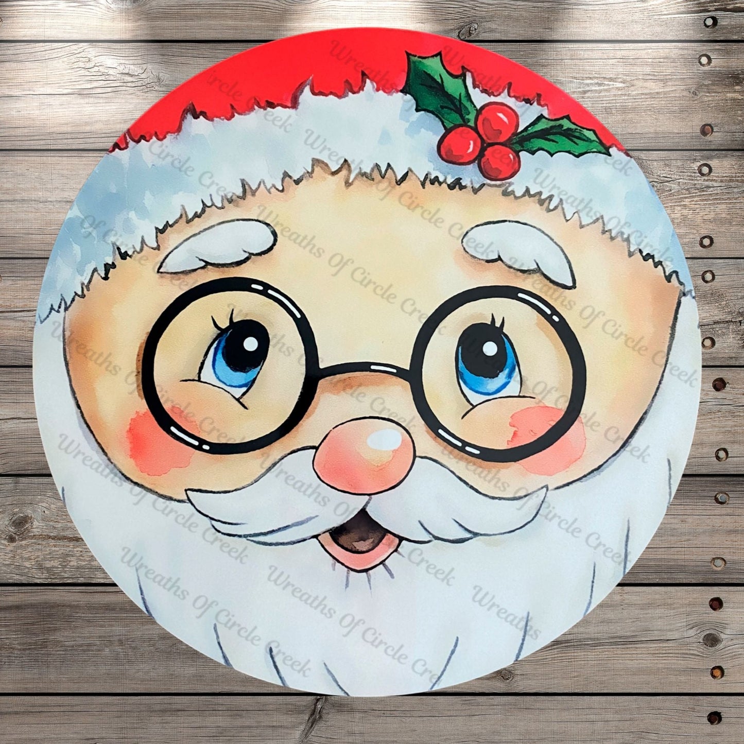 Santa Face, Round UV Coated, Metal Sign, No Holes, Wreath Sign