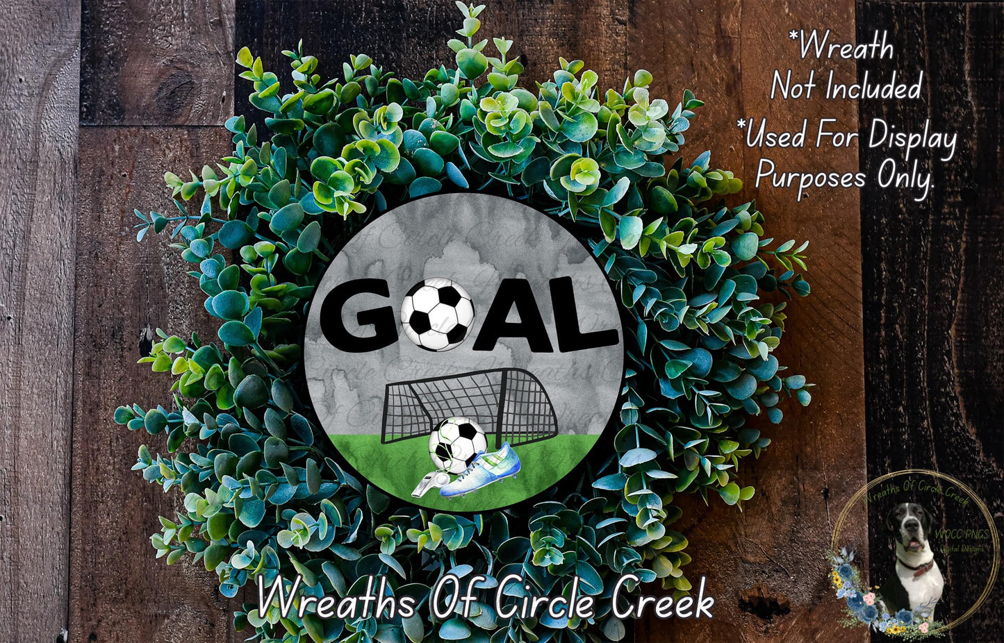 a wreath with a soccer ball and goal on it