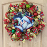Santa and Mrs Claus, Kissing, Mistletoe, Deco Mesh Wreath, Ornaments, Christmas Wreath