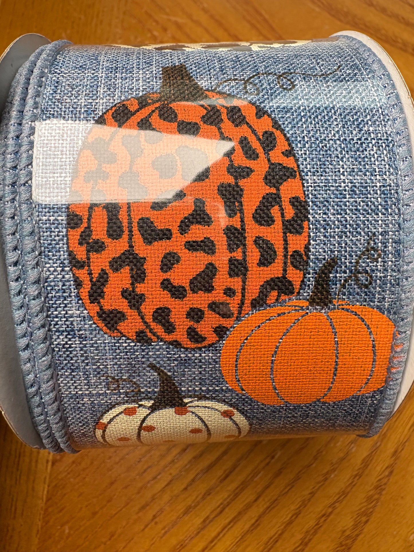 Leopard Pumpkins, Polka Dot Pumpkins, Denim, Canvas, Wired Ribbon, 2.5" X 10 Yards, RGC171365