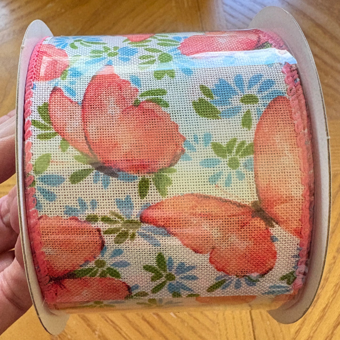 Watercolor Butterflies, Coral, Wired Ribbon, 2.5" x 10 Yards, 41023-40-46