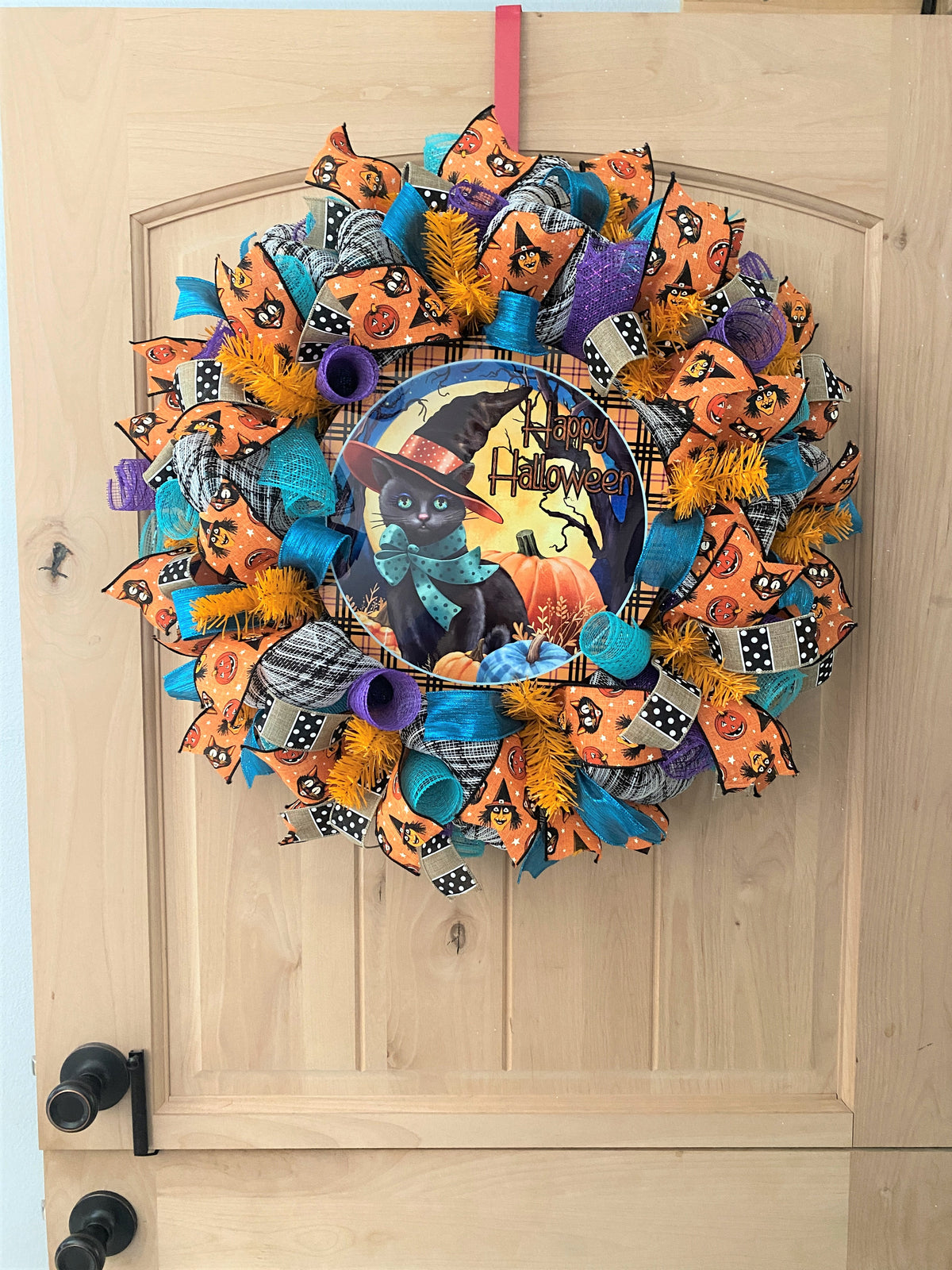Halloween Wreath, Black Cat, Happy Halloween, Deco Mesh, Wired Ribbon, Wreath