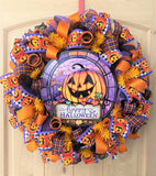 Halloween Wreath, Jack O' Lantern, Happy Halloween, Deco Mesh, Wired Ribbon, Wreath