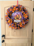 Halloween Wreath, Jack O' Lantern, Happy Halloween, Deco Mesh, Wired Ribbon, Wreath