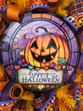Halloween Wreath, Jack O' Lantern, Happy Halloween, Deco Mesh, Wired Ribbon, Wreath