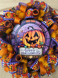 Halloween Wreath, Jack O' Lantern, Happy Halloween, Deco Mesh, Wired Ribbon, Wreath