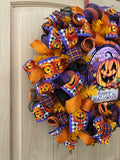 Halloween Wreath, Jack O' Lantern, Happy Halloween, Deco Mesh, Wired Ribbon, Wreath