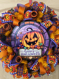 Halloween Wreath, Jack O' Lantern, Happy Halloween, Deco Mesh, Wired Ribbon, Wreath