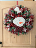 Snowman, Red And Black, Buffalo Plaid, Deco Mesh Wreath