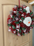 Snowman, Red And Black, Buffalo Plaid, Deco Mesh Wreath