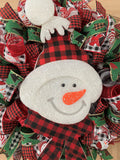 Snowman, Red And Black, Buffalo Plaid, Deco Mesh Wreath