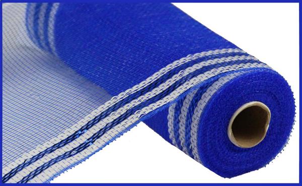 Border Stripe Mesh, Royal Blue And White, Metallic, 10" X 10 YD, RE8503L2