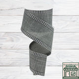 Royal Burlap Gingham Edge, Grey, Black, White, Wired Ribbon, 2.5" x 10 Yards, RGA1099LE