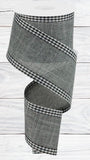Royal Burlap Gingham Edge, Grey, Black, White, Wired Ribbon, 2.5" x 10 Yards, RGA1099LE