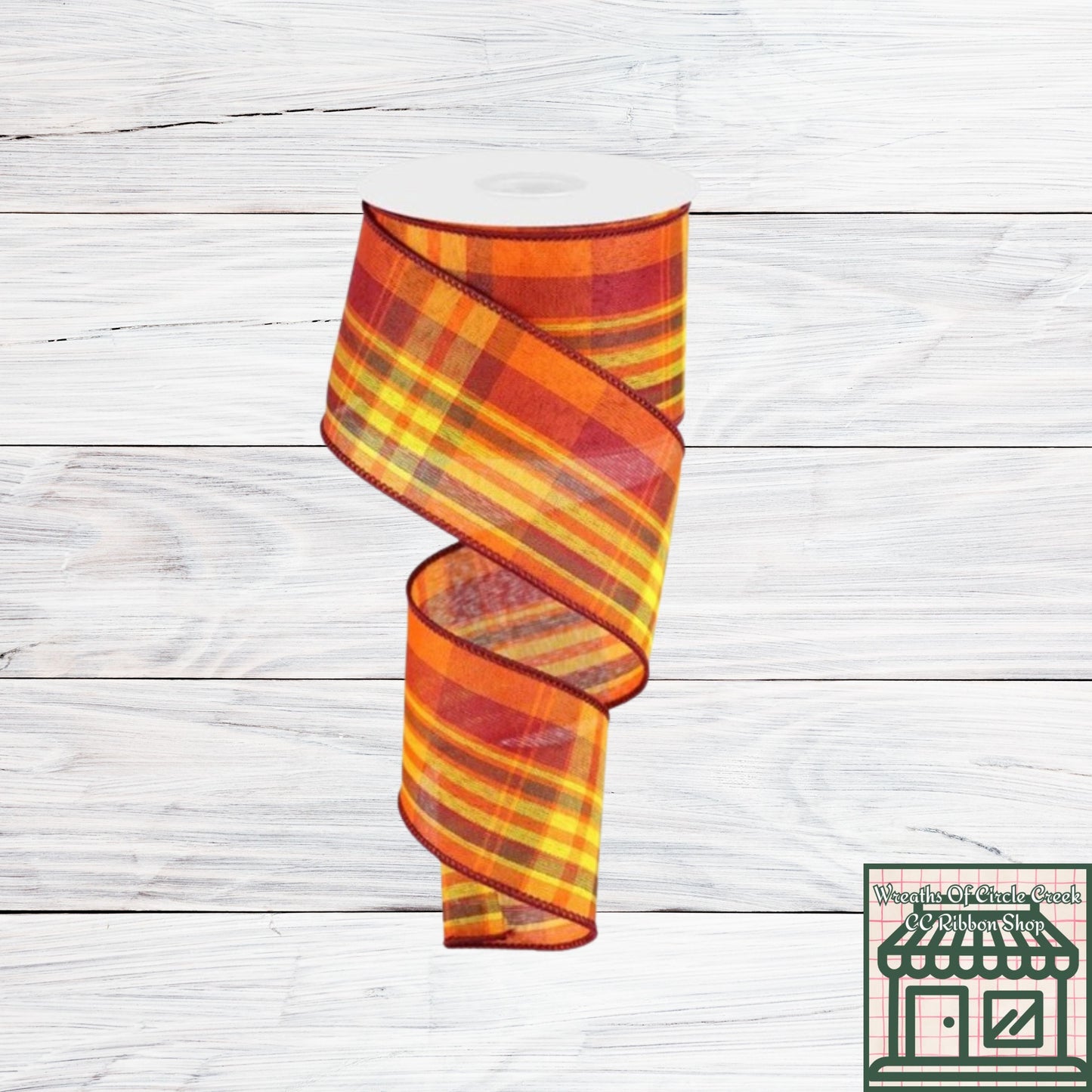 Fall Plaid, Burgundy, Orange, Yellow, Woven, Wired Ribbon, 2.5" X 10 YD, RGC1395
