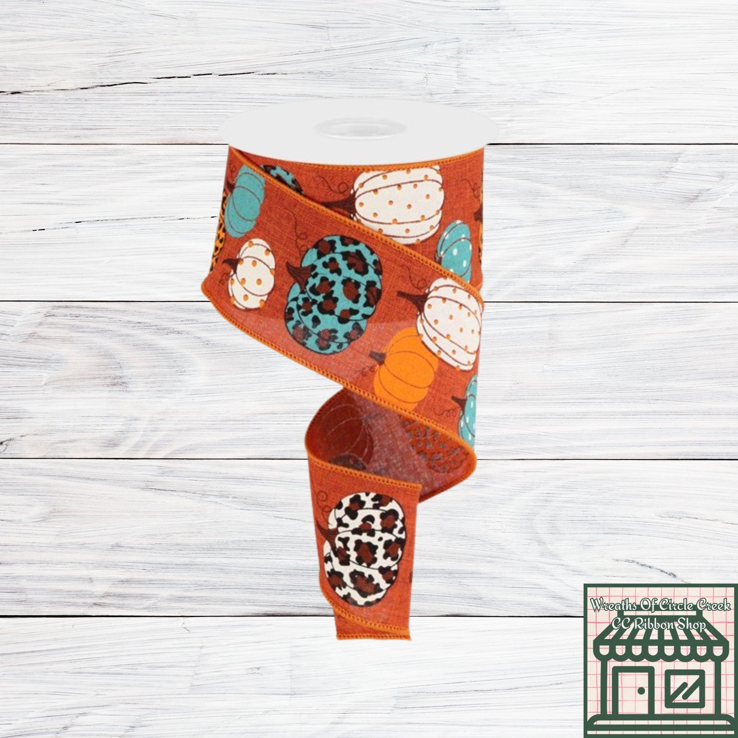 Rust, Patterned Pumpkins, Leopard, Fall, Wired Ribbon, 2.5" X 10 YD, RGC1713WN