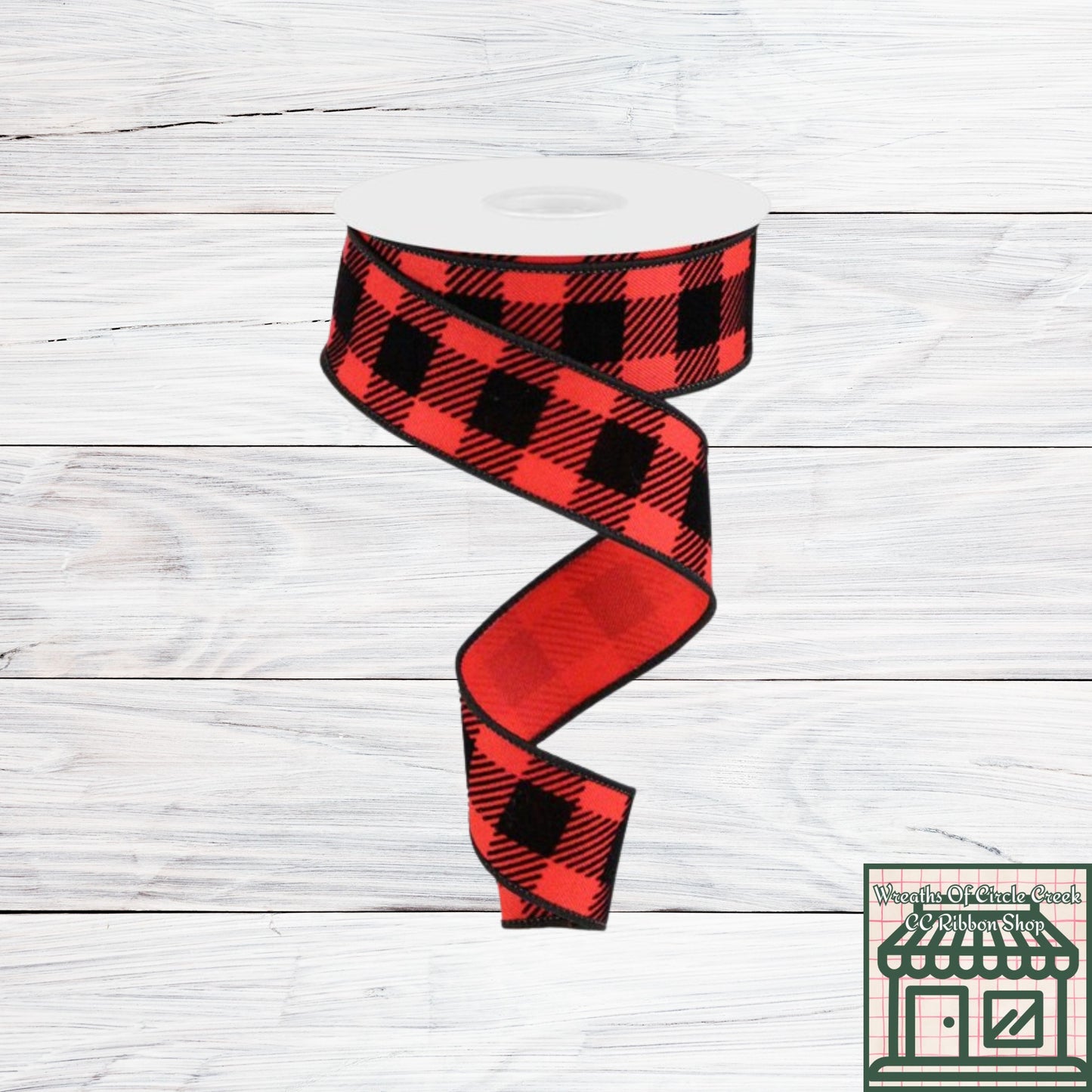 Red And Black, Velvet Plaid, Wired Ribbon, 1.5" X 10 YD, RGC181624