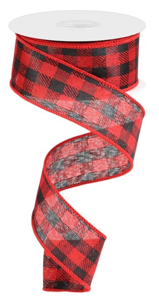 Red and Black, Buffalo Plaid, Woven, Wired Ribbon, 1.5" X 10 YD, RL1971CM