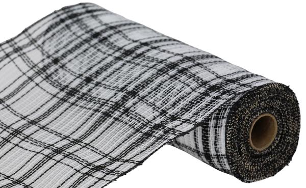 Farmhouse Plaid, Black, White, Faux Jute, Mesh, 10.25" X 10YD, RY834562
