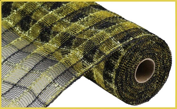 Black And Gold, Faux Jute, Tinsel, Check, Mesh, 10.5" X 10YD, RY8412F8