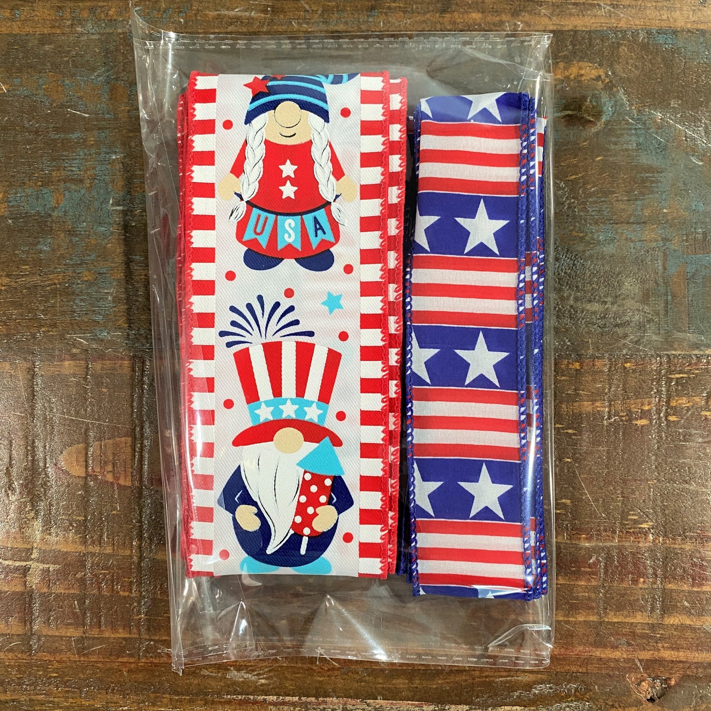 Assorted, Patriotic Gnomes, American Starts on Satin, Ribbon, Scrap, Ribbon Bundle Bag, #29