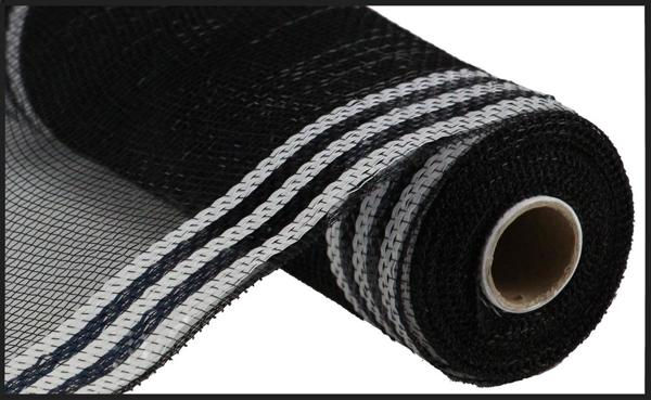 Border Stripe Mesh, Black And White, Metallic, 10" X 10 YD, RE850362