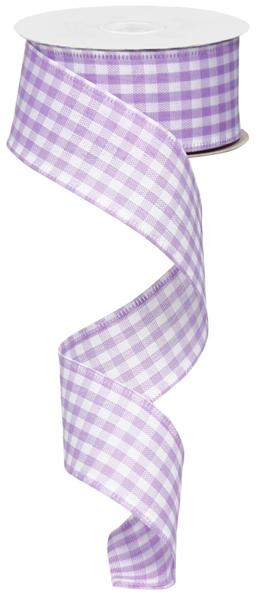 Lavender And White, Gingham Check, Wired Ribbon, 1.5" X 10 YD, RG01048G6