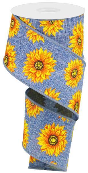 Multi Sunflowers, Royal, Wired Ribbon, Denim, Yellow, Orange, Rust, Brown, 2.5" X 10 YD., RG01873CT