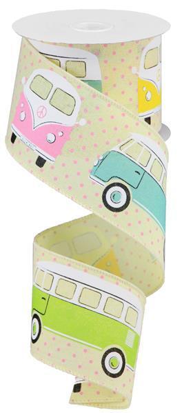 Vintage Bus Ribbon, On Royal, Wired Ribbon, Yellow, Cream, Multi, 2.5" X 10 YD., RGA16421T