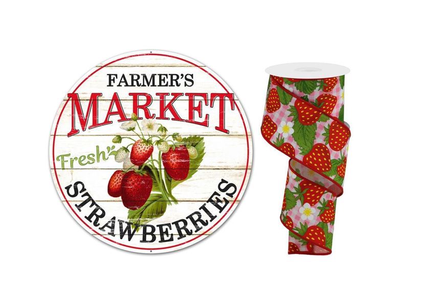 Farmer's Market Strawberries, Metal Sign, and Ribbon Set