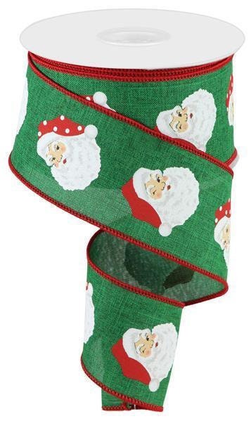 Santa Head Ribbon, On Royal, Wired, Vertical, Polka Dots, Emerald Green, Red, White, Black, 2.5" X 10 YD, RGC164906