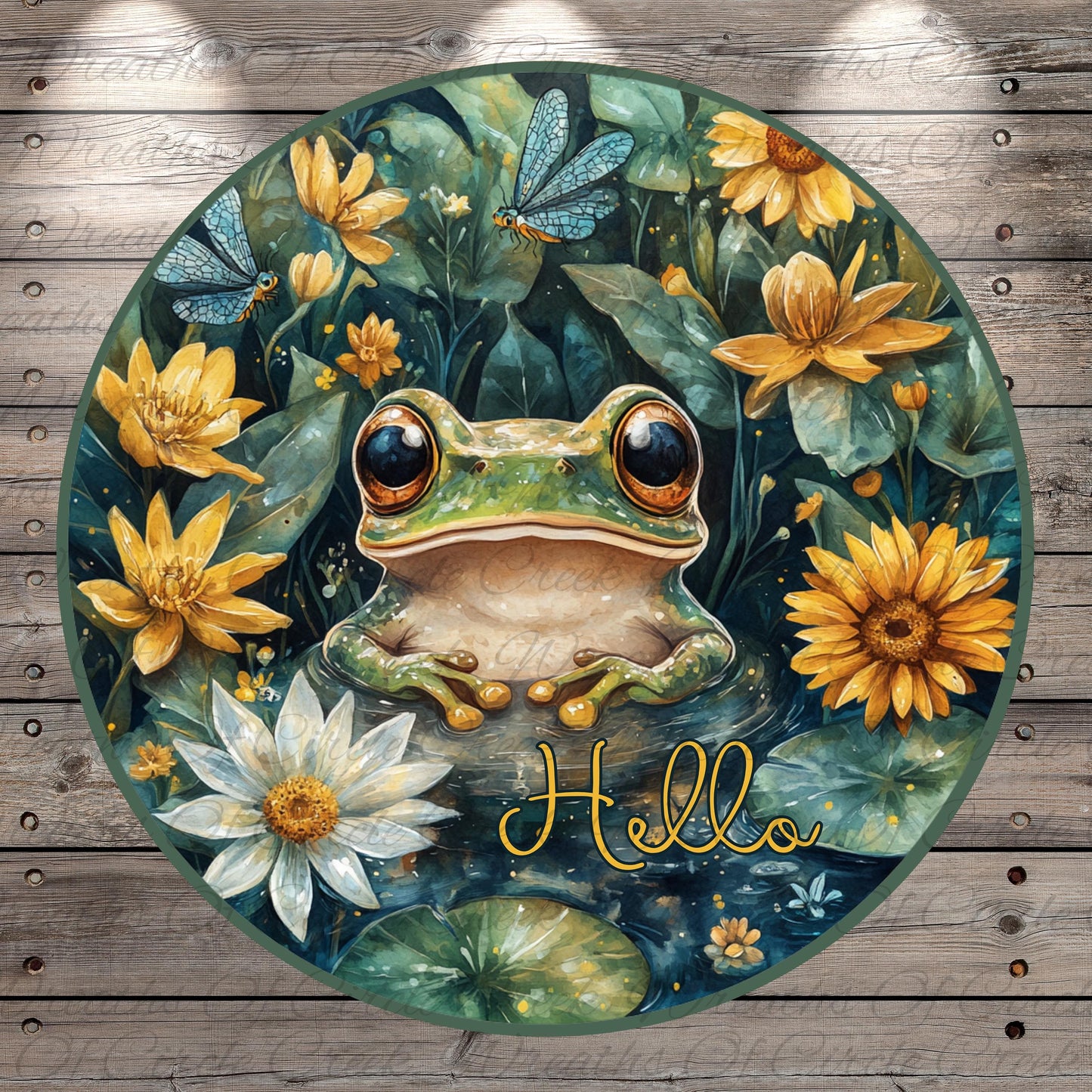 a painting of a frog sitting on top of flowers