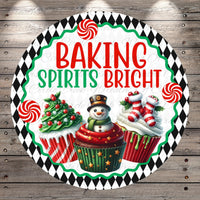 a festive design with a snowman, cupcakes, and candy canes, all set against a black and white checkered background.