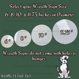 a picture of a dog with a sign that says, select your weather sign size