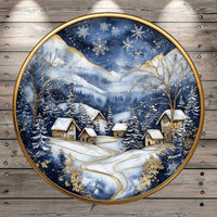 Winter Wonderland, Mountains, Whimsical, Faux 3D, Light Weight, Metal, Wreath Sign, No Holes In Sign