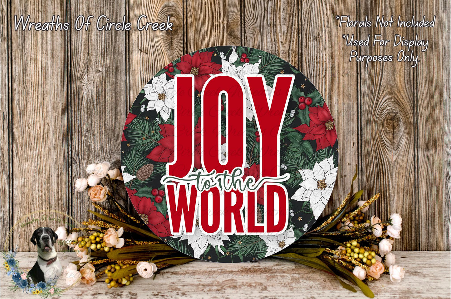 Joy to the World Sign | Lightweight Round Metal Wreath Sign | No Holes in Sign | Christmas Holiday Decor