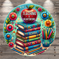 a plate with a painting of a stack of books and an apple on top of