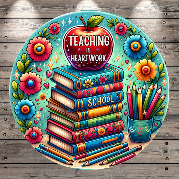 a plate with a painting of a stack of books and an apple on top of