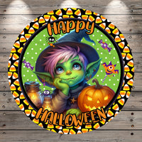 Green Goblin, Wizard, Happy Halloween, Halloween Candy, Round, Light Weight, Metal Wreath Sign, No Holes In Sign