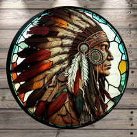 Native American, Headdress, Stain Glass Print, Light Weight, Metal Wreath Sign, No Holes