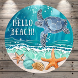 Sea Turtle, Hello Beach, Coastal, Lightweight, Wreath Sign, No Holes In Sign