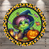 Green Goblin, Wizard, Happy Halloween, Halloween Candy, Round, Light Weight, Metal Wreath Sign, No Holes In Sign