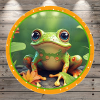 Welcome To Our Pad, Frog, Light Weight, Round Metal Wreath Sign, No Holes, UV Coated