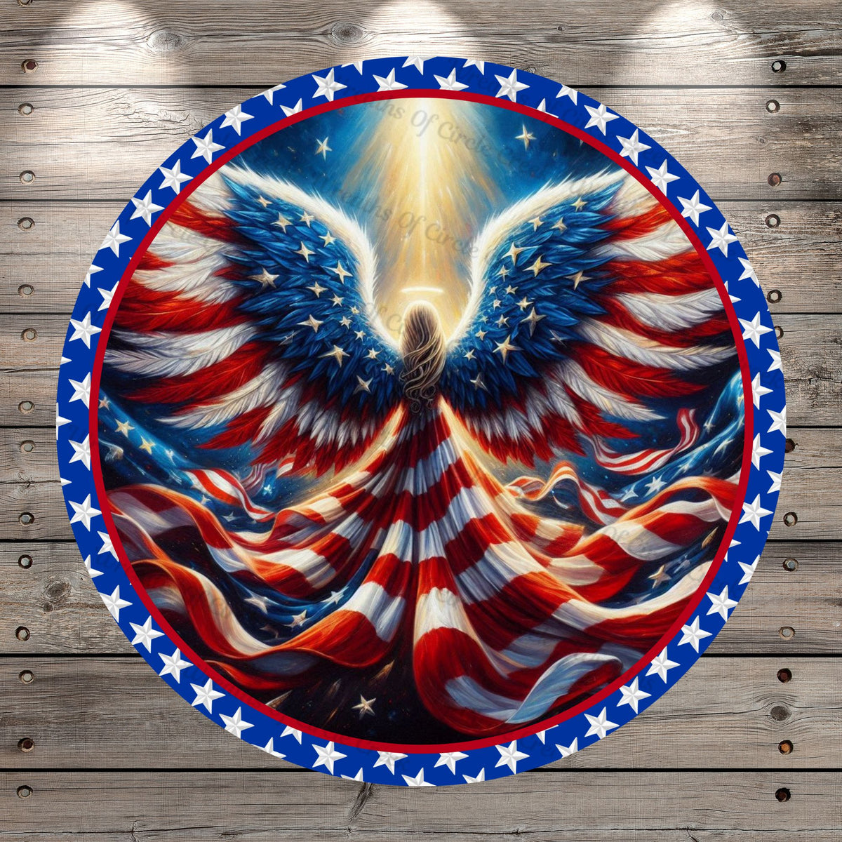 Patriotic Angel, God Bless America, Whimsical, Stars, Light Weight, Metal Wreath Sign, No Holes In Sign