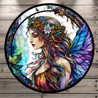 Fairy With Florals, Stain Glass Print, Light Weight, Metal Wreath Sign, No Holes