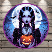 Have a Spooky Day, Gothic Girl, Jack O Lantern, Halloween, Round, Light Weight, Metal Wreath Sign, No Holes In Sign