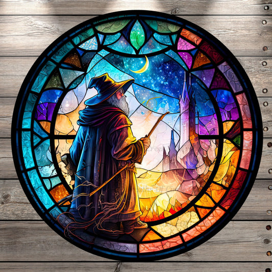 Wizard, Stain Glass Print, Light Weight, Metal Wreath Sign, No Holes