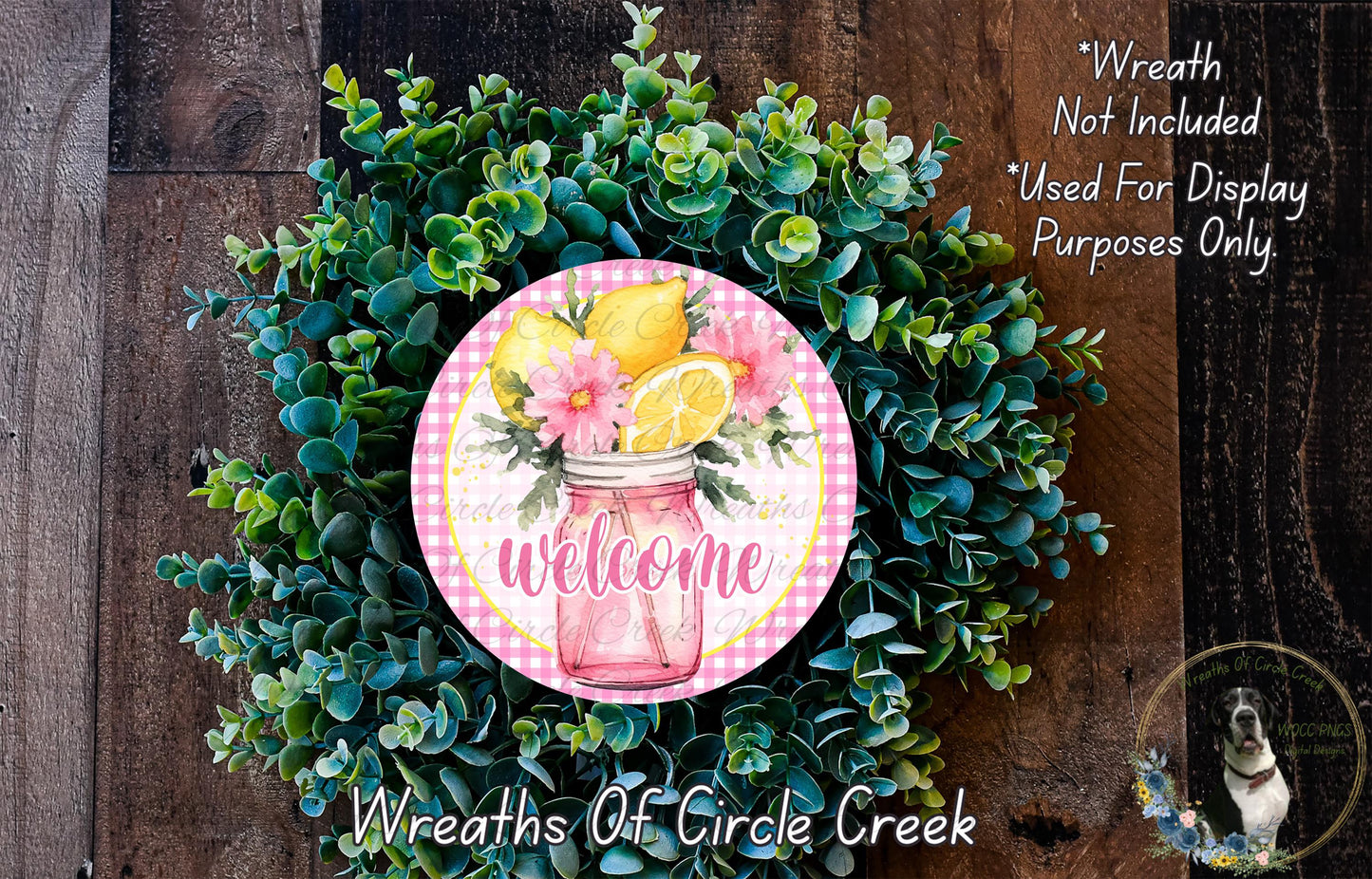 Welcome Lemon Mason Jar Sign | Lightweight Round Metal Wreath Sign | No Holes in Sign | Farmhouse Porch Decor