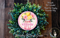 Welcome Lemon Mason Jar Sign | Lightweight Round Metal Wreath Sign | No Holes in Sign | Farmhouse Porch Decor